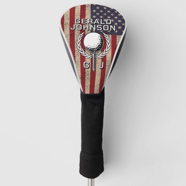 Couvre-club De Golf Dessin de monogramme de golf avec drapeau américai (Devant)