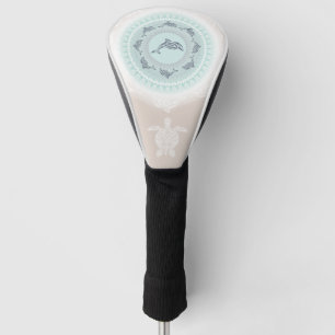 Couvre-club De Golf Dolphins Mandala Pale Bleu Taupe Côte