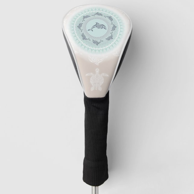 Couvre-club De Golf Dolphins Mandala Pale Bleu Taupe Côte (Devant)
