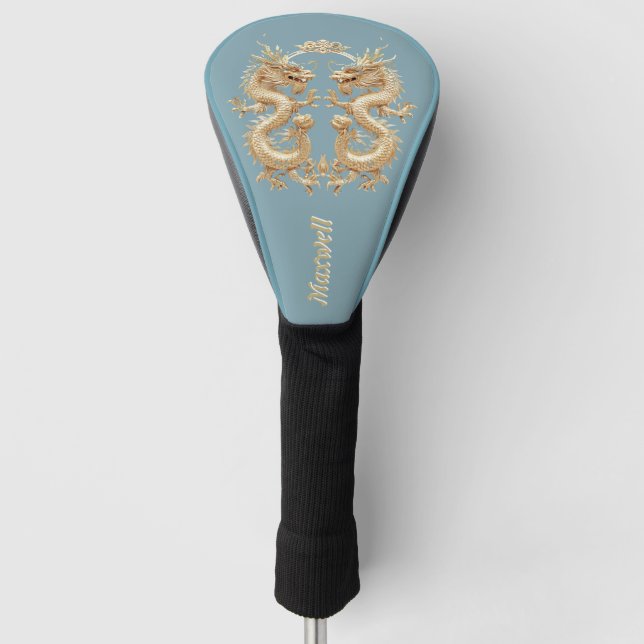 Couvre-club De Golf Dragon à deux têtes bleu moderne (Devant)