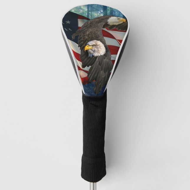 Couvre-club De Golf Drapeau américain de l'aigle à tête blanche (Devant)