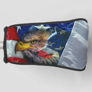 Couvre-club De Golf Drapeau américain du loup d'aigle chauve