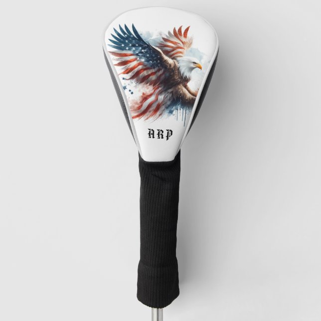 Couvre-club De Golf *~* Drapeau américain .. Initials USA Bald Eagle A (Devant)
