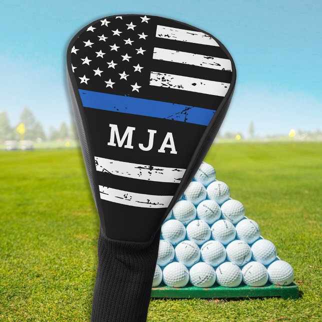 Couvre-club De Golf Drapeau bleu mince Police Monogramme personnalisée (Créateur téléchargé)