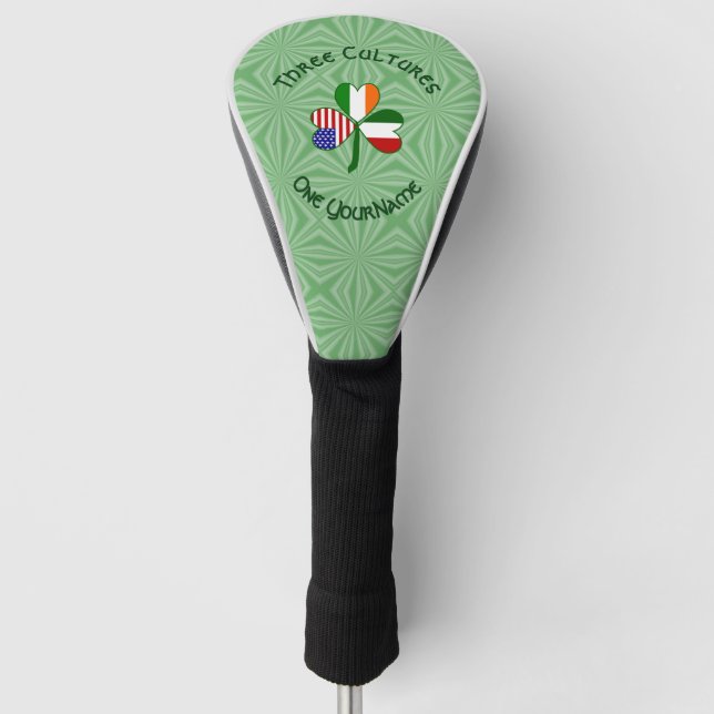 Couvre-club De Golf Drapeaux irlandais Shamrock Votre nom (Devant)