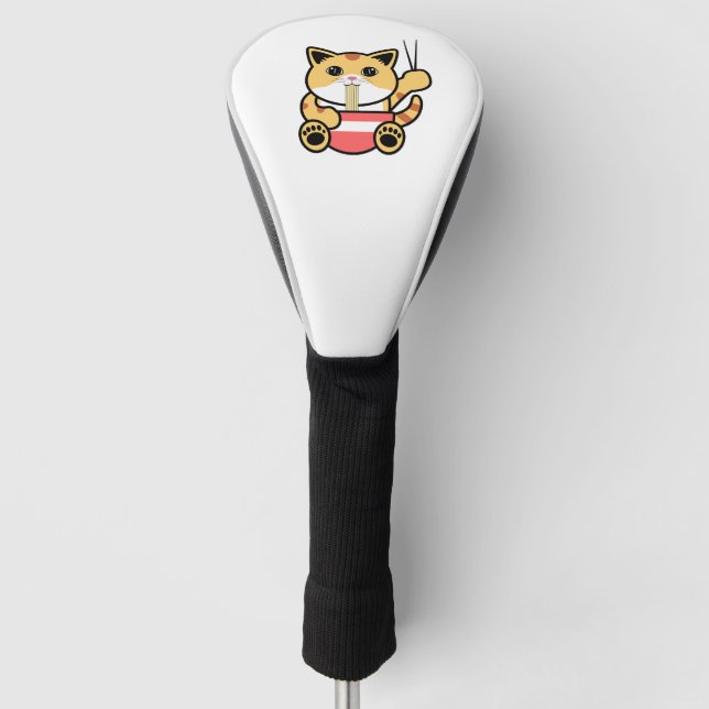 Couvre-club De Golf Drôle chat mangeur ramen (Devant)