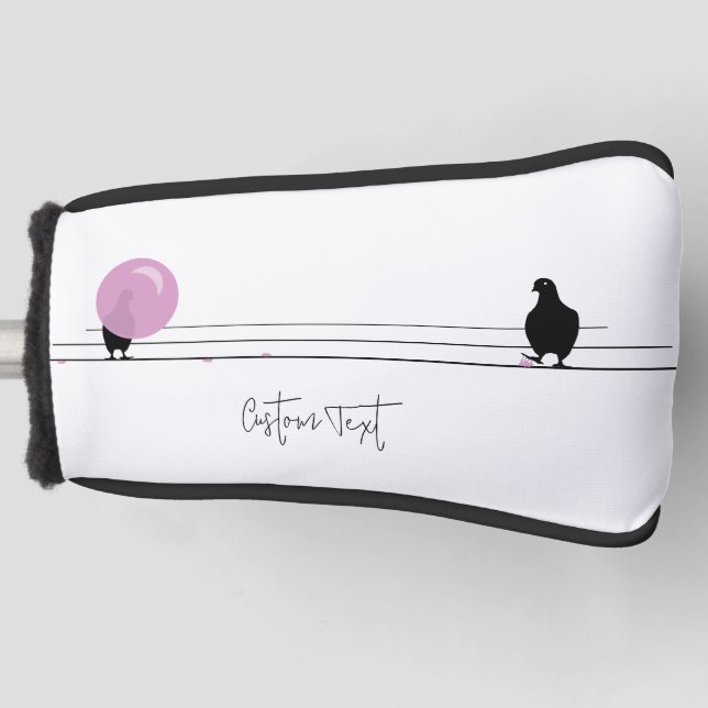 Couvre-club De Golf Drôle mignon Bubblegum Birds sur un fil blanc (Devant)