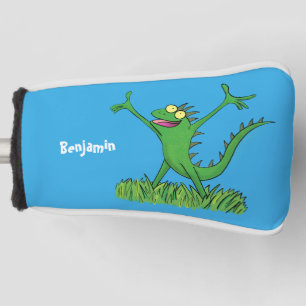Couvre-club De Golf Drôle vert souriant animé lézard d'iguane