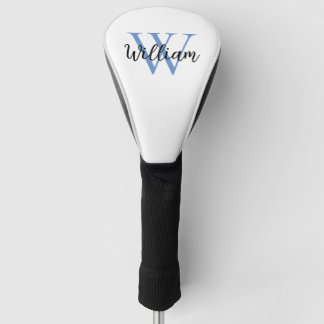 Couvre-club De Golf Dusty Blue Simple Monogramme Nom Personnalisé