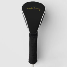 Couvre-club De Golf Écriture noire et or | Monogramme moderne élégant