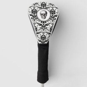 Couvre-club De Golf Élégant crâne noir gothique damassé