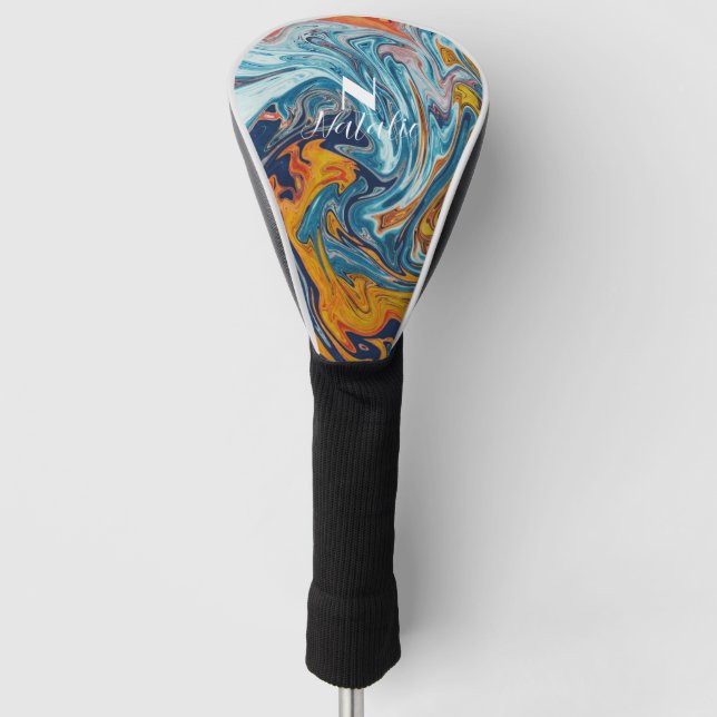 Couvre-club De Golf Élégant Monogramme bleu or (Devant)