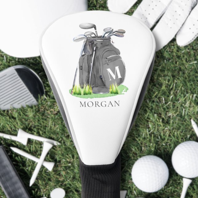 Couvre-club De Golf Élégant Monogramme Initial Nom Personnalisé (Personalized Initial Name Monogram Golf Head Cover)