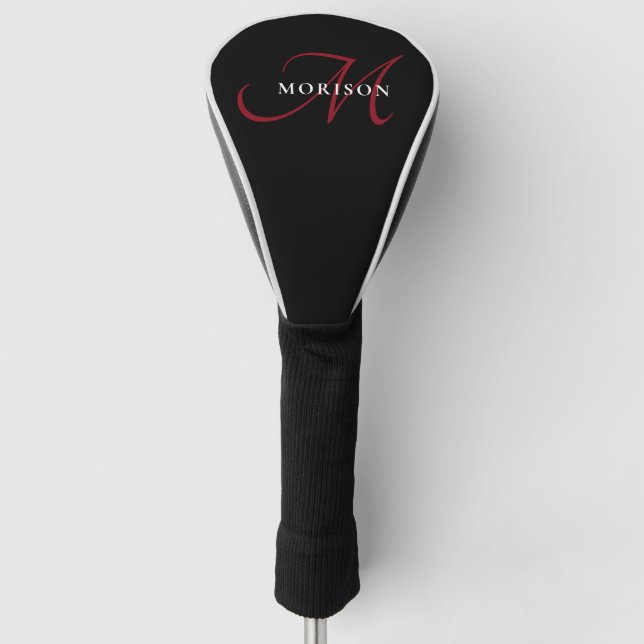 Couvre-club De Golf Élégant Monogramme moderne noir rouge (Devant)