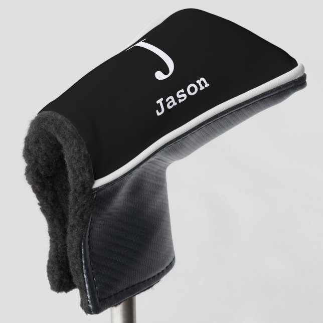 Couvre-club De Golf Élégant Monogramme Nom initial Noir personnalisé (Devant 3/4)