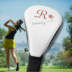 Couvre-club De Golf Élégant Monogramme Personnalisé Floral Nom du coeu