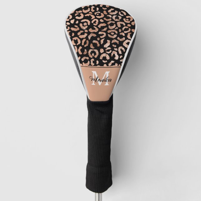 Couvre-club De Golf Élégant Rose Gold Glam Leopard Personnalisé (Devant)