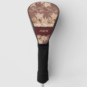 Couvre-club De Golf Elégante dentelle rose or Faux sur Brown avec nom