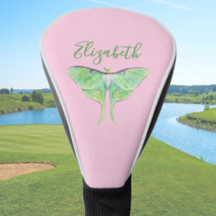 Couvre-club De Golf Elégante Luna Moth Vert Nom personnalisé Dames Ros