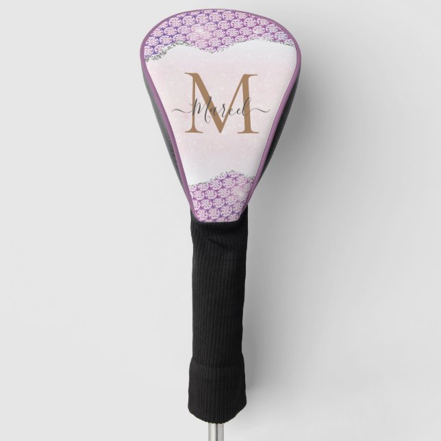 Couvre-club De Golf Élégante Parties scintillant rose Rose Monogram (Devant)