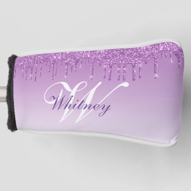 Couvre-club De Golf élégante parties scintillant violette monogrammée (Devant)