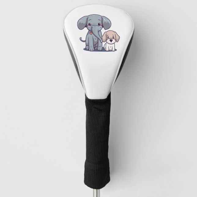 Couvre-club De Golf Eléphant mignon et chien (Devant)