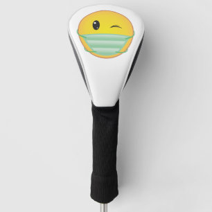 Couvre-club De Golf Emoji portant un masque