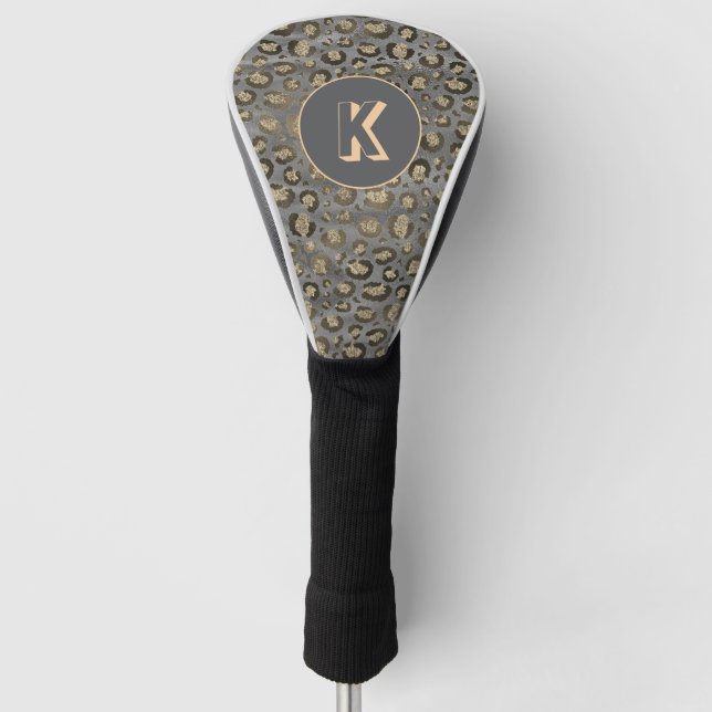Couvre-club De Golf Empreinte de léopard Glittery sur Monogramme gris  (Devant)