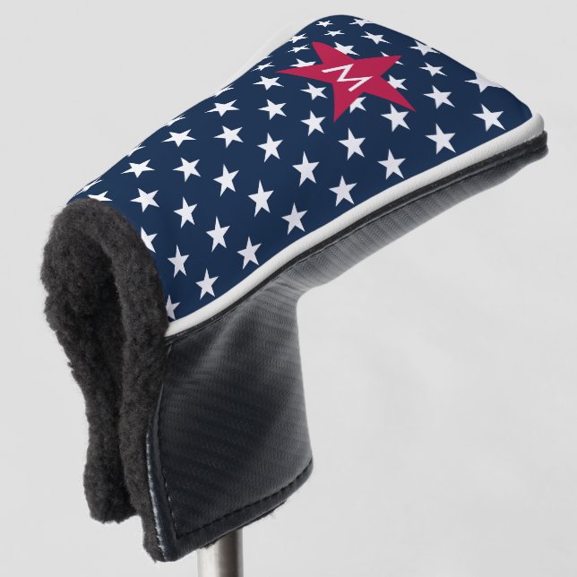 Couvre-club De Golf Étoiles Monogrammes Bleus Rouge Classique (Devant 3/4)