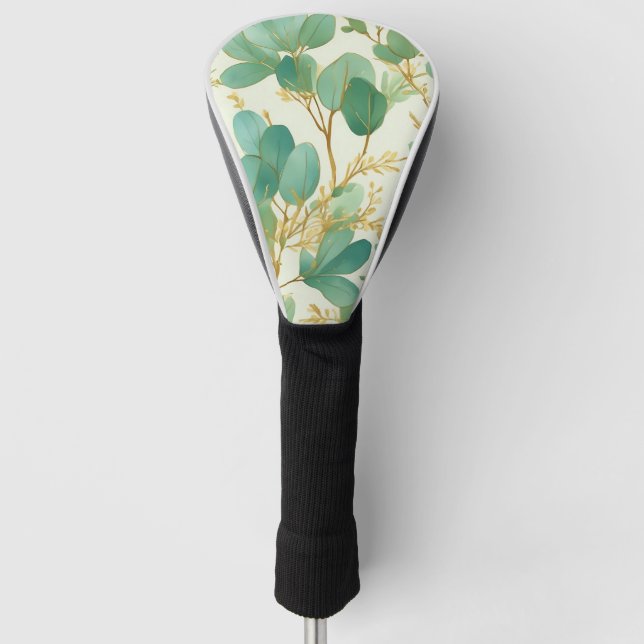 Couvre-club De Golf Eucalyptus Feuille Green et Gold Design (Devant)