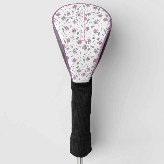 Couvre-club De Golf Femmes florales pourpres personnalisées (Devant)