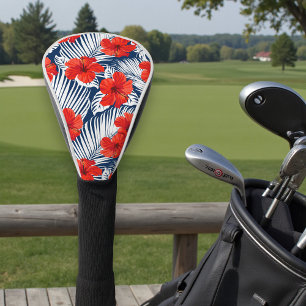 Couvre-club De Golf Feuillage tropical Hibiscus floral rouge