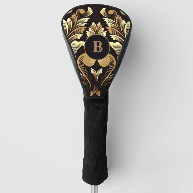 Couvre-club De Golf Feuille d'or monogramme Floral (Devant)