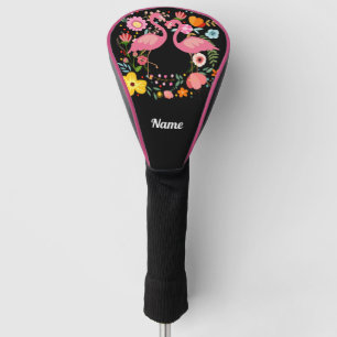 Couvre-club De Golf Flamant rose couple stand de fleur avec nom