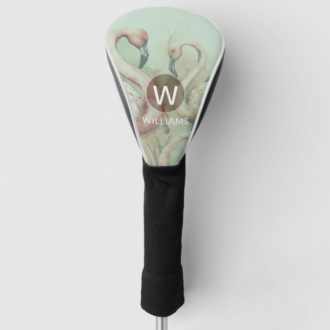 Couvre-club De Golf Flamant rose Monogramme personnalisé (Devant)