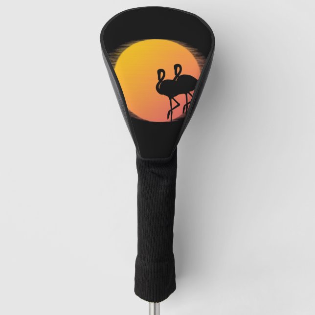 Couvre-club De Golf Flamants roses couchés de soleil (Devant)