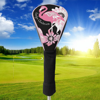 Couvre-club De Golf Flamingo Rose Noir Moderne Fantaisiste