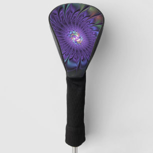 Couvre-club De Golf Fleur abstraite fractale moderne colorée tendance