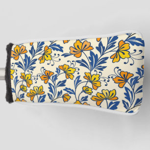 Couvre-club De Golf Fleur Bleue Feuillue de Style Folk Orange Jaune Vi