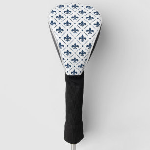 Couvre-club De Golf Fleur De Lis bleu foncé motif sur arrière - plan b