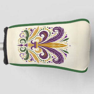 Couvre-club De Golf Fleur de lis jaune et vert violet