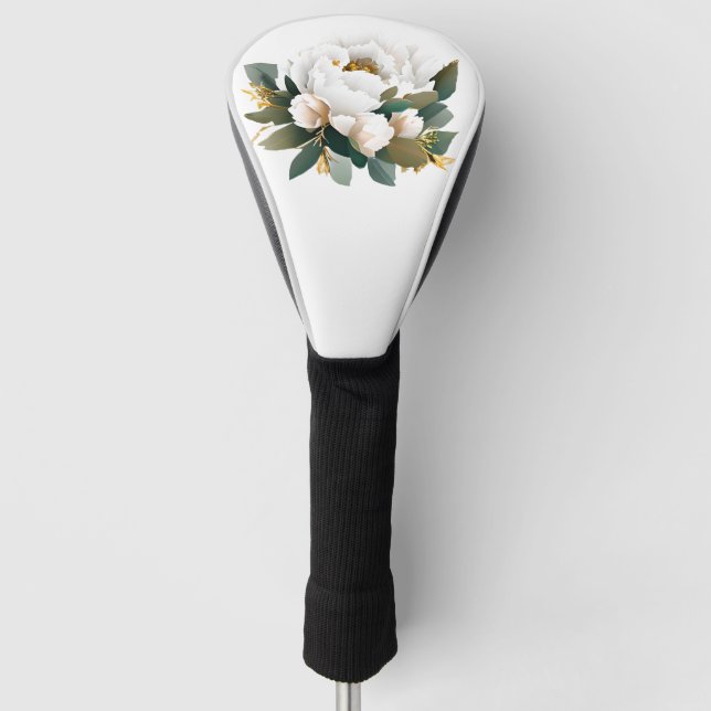 Couvre-club De Golf Fleur d'or blanc Peony Eucalyptus (Devant)