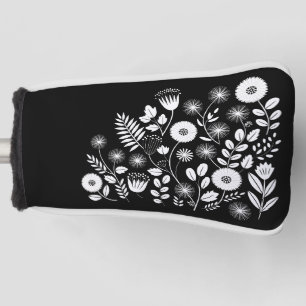Couvre-club De Golf Fleur sauvage Boho noir et blanc