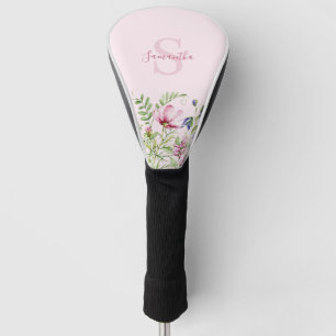 Couvre-club De Golf Fleur Sauvage Rose Monogramme de Prairie Florale 