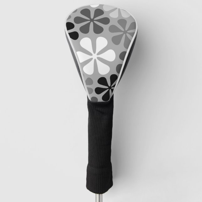 Couvre-club De Golf Fleurs Abstraites Gris noir blanc (Devant)