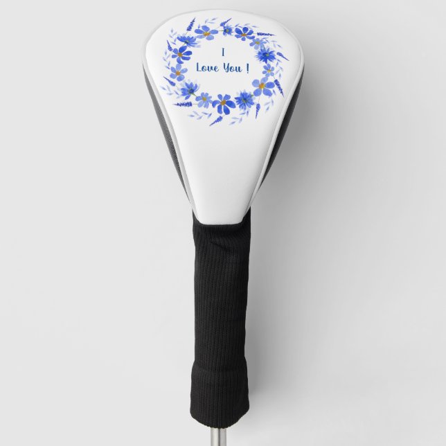 Couvre-club De Golf Fleurs bleu d'aquarelle romantique été (Devant)