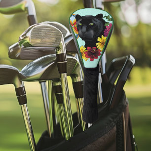 Couvre-club De Golf Fleurs de Portrait Jaguar Noir