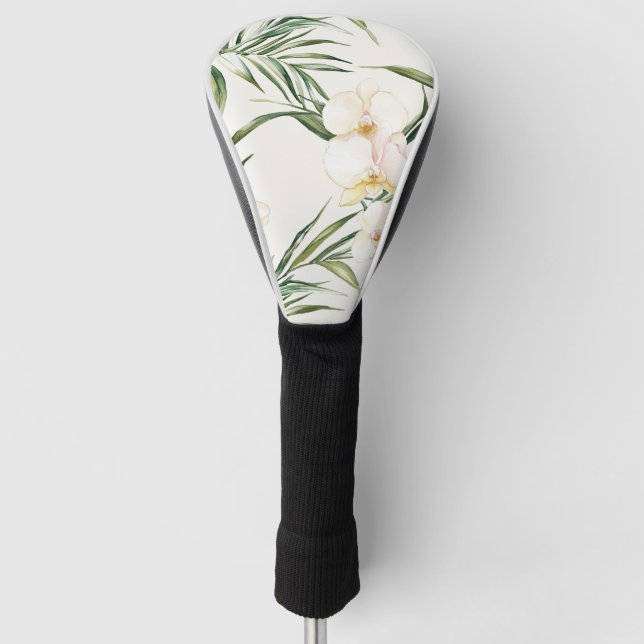 Couvre-club De Golf Fleurs d'orchidées blanches tropicales (Devant)