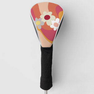 Couvre-club De Golf Fleurs et vagues de style rétro