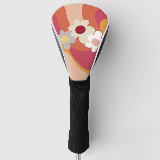 Couvre-club De Golf Fleurs et vagues de style rétro (Devant)